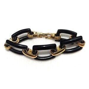 Monet Vintage Black Acrylic Gold Tone Square Bracelet